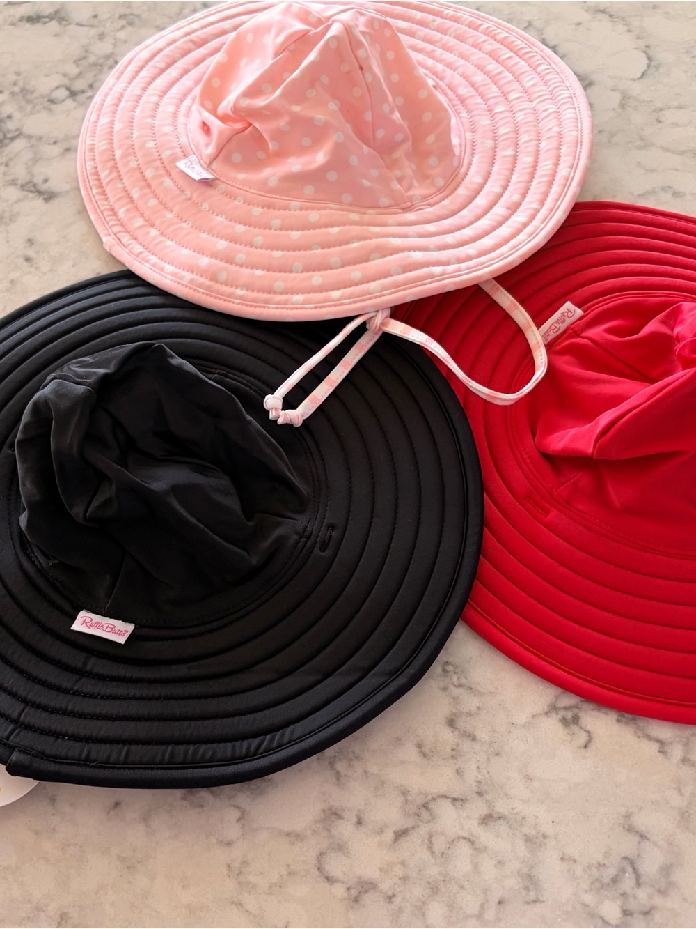 Lot of 3 Ruffle Butts Pink Polka Dot, Black & Red Sun Hat Set